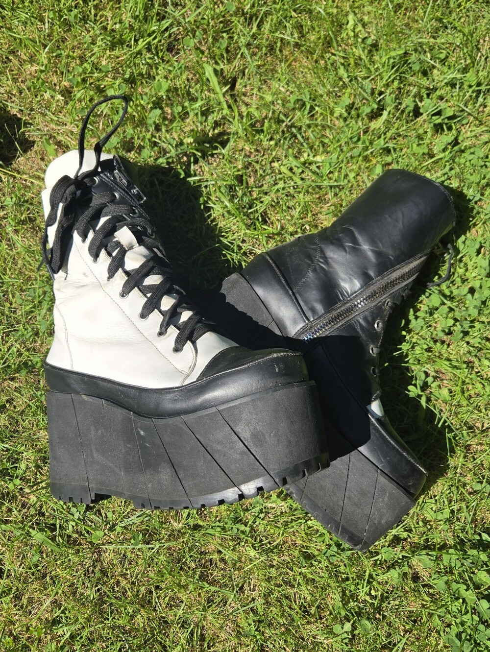 Dolls Kill Black + White Twisted Platform Boots Combat